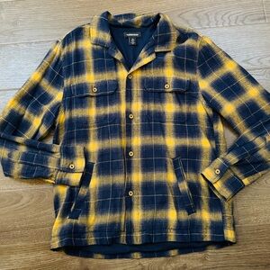Nordstrom Kids 10/12 Navy Blue and Yellow Plaid Fully Lined Flannel Jacket